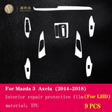 For Mazda 3Axela 2014-2020Car Interior Center console Transparent TPU Protective film Anti-scratch Repair film Accessories Refit